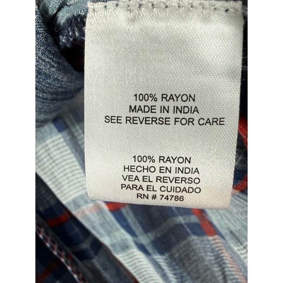 Bila Women's Plaid Long Sleeve Button Up Shirt Ruffle Trim Blue Red Large - Picture 5 of 8